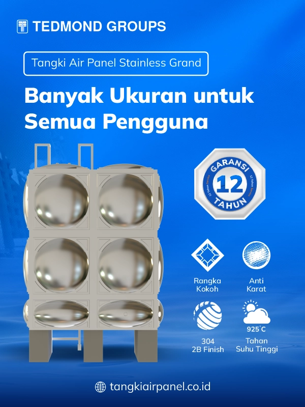 Tangki Air Panel Stainless Grand, Banyak Ukuran untuk Semua Pengguna
